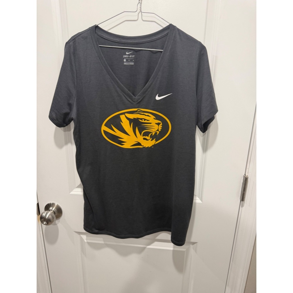 Nike Womens T-Shirt Dri-FIT Mizzou Tigers Gray Size L AQ2149-010